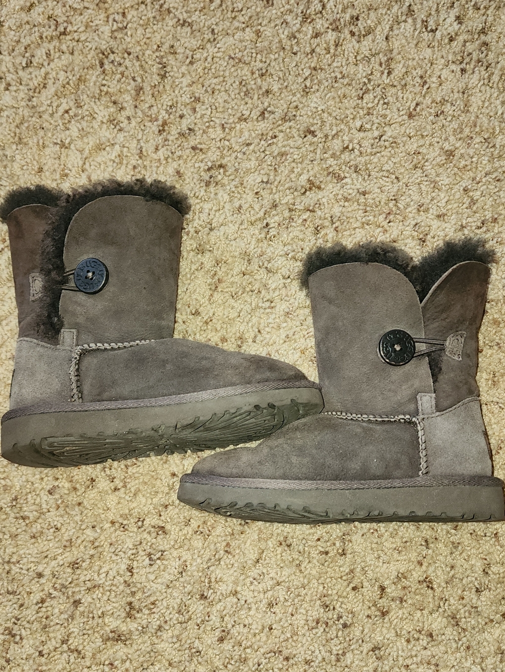 UGG Brown Suede Button-Detail Short Winter Boots